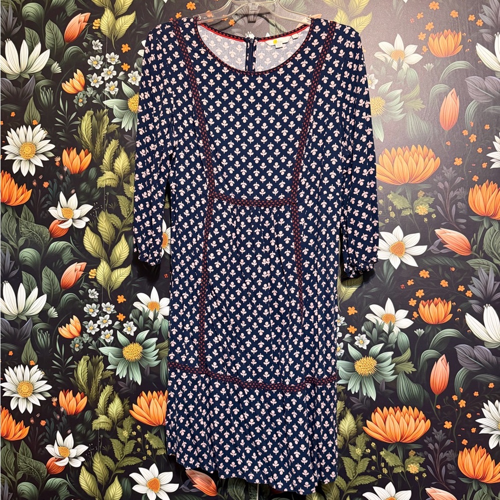Boden Navy and Red Floral Dress